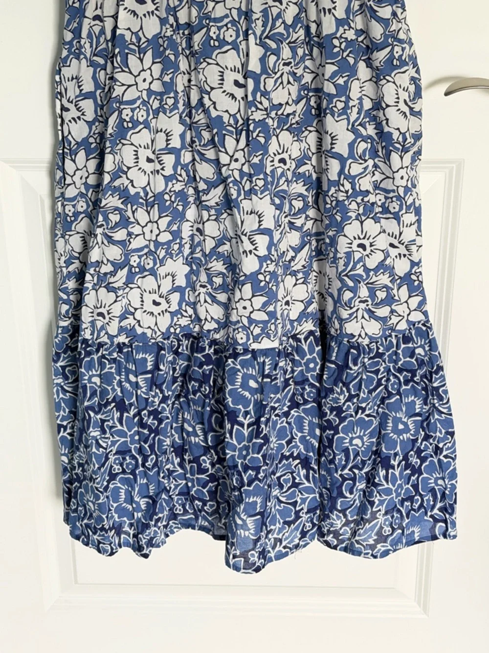J.Crew Blue & White Ruffle-Sleeve Tiered Cotton Midi Dress Size 10 54953